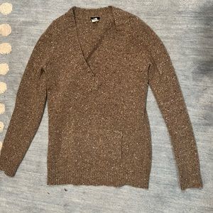 J Crew M Tan Wool / Mohair V Neck Sweater with Front Pocket